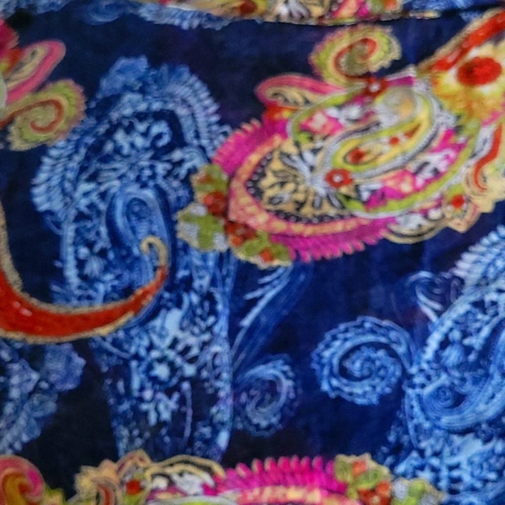 A navy blue colorful infinity scarf